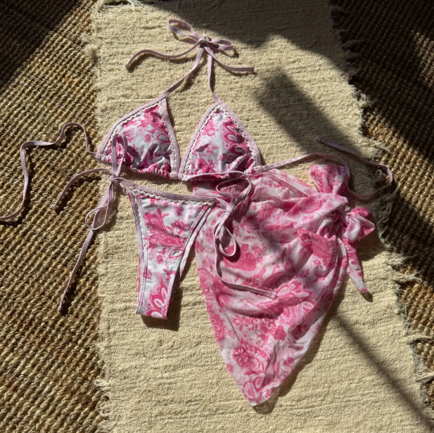 Neckholder Bikini Set 2025 mit Sarong Rosa