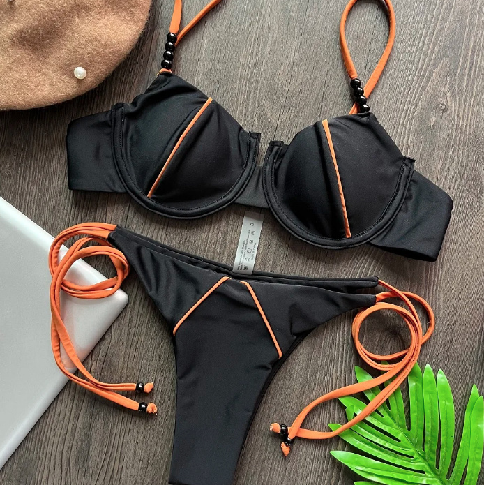 Neue Sexy Bikini Leialoha mit Perlen in Schwarz 