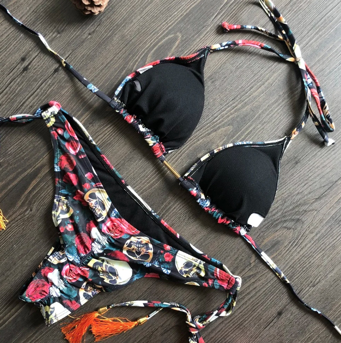 Neue Sexy Bikini Letizia Schwarz mit Blumen