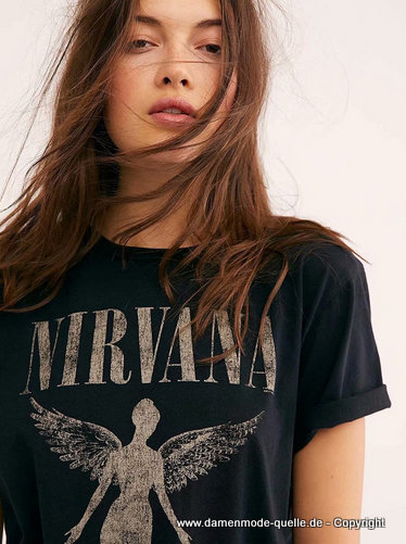 Nirvana Print Damen T-Shirt Schwarz