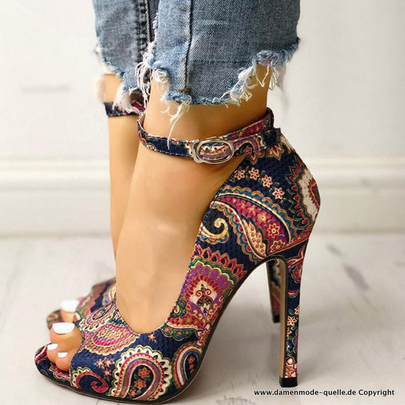 OL High Print Peep Toe Sandalen Damen Schuhe