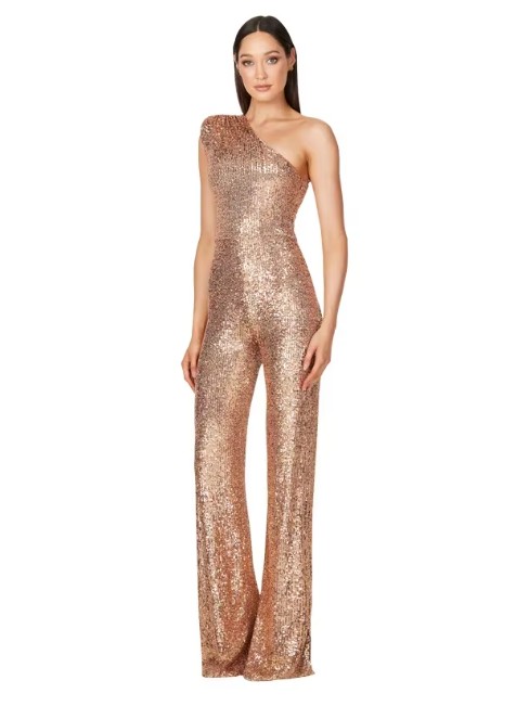 One Shoulder Glitzer Einteiler Jumpsuit Elegant und Festlich in Gold