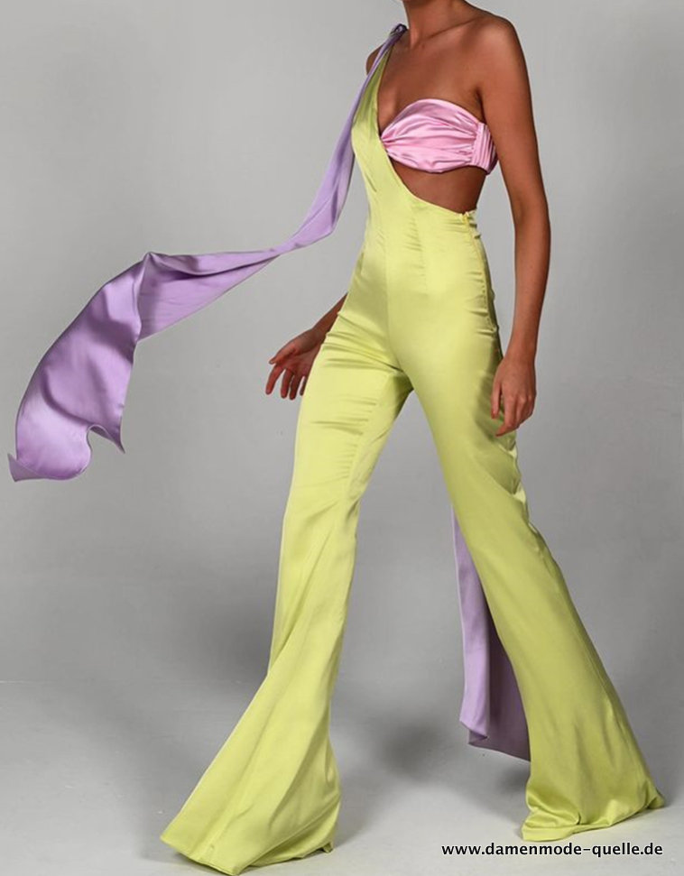 One Shoulder Satin Jumpsuit in Gelb