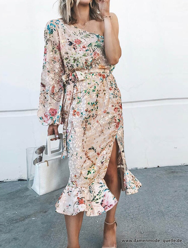 One Shoulder Sommerkleid mit Blumen Elegant