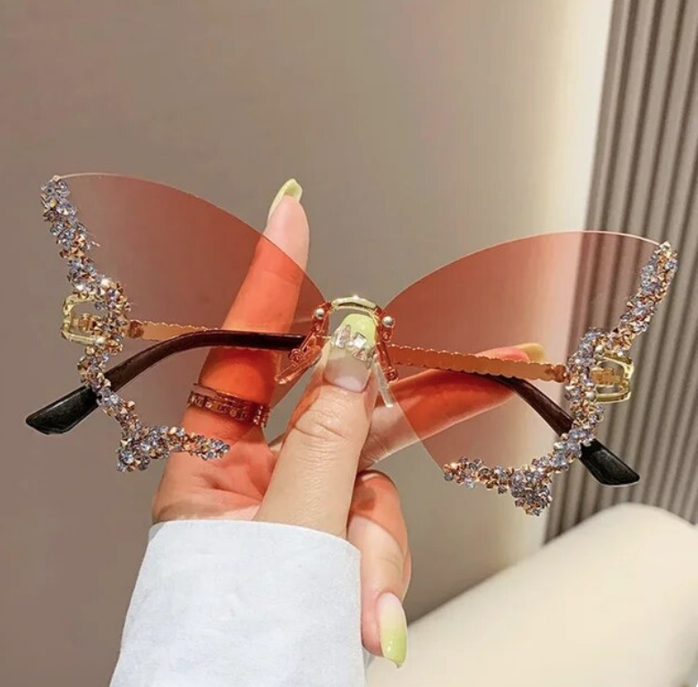 Oversize Schmetterling Sonnenbrille mit Strass Gradiert Orange