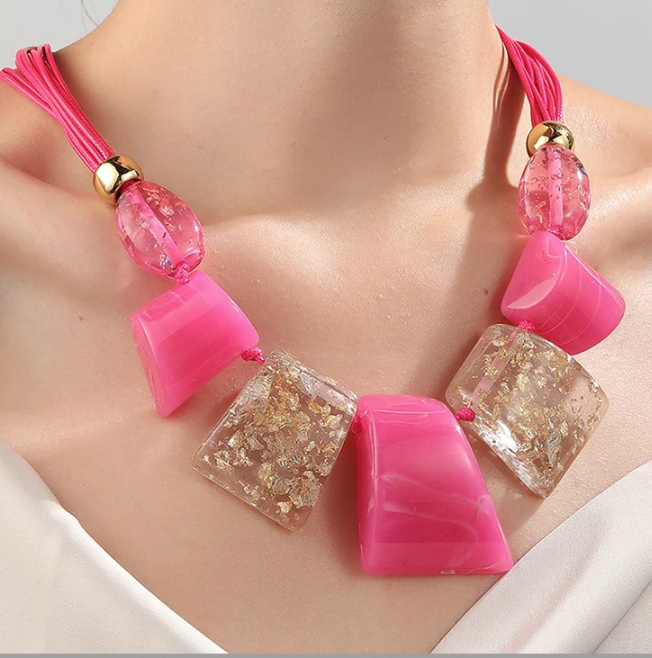 Oversize Harz Choker Halskette für Damen Rosa