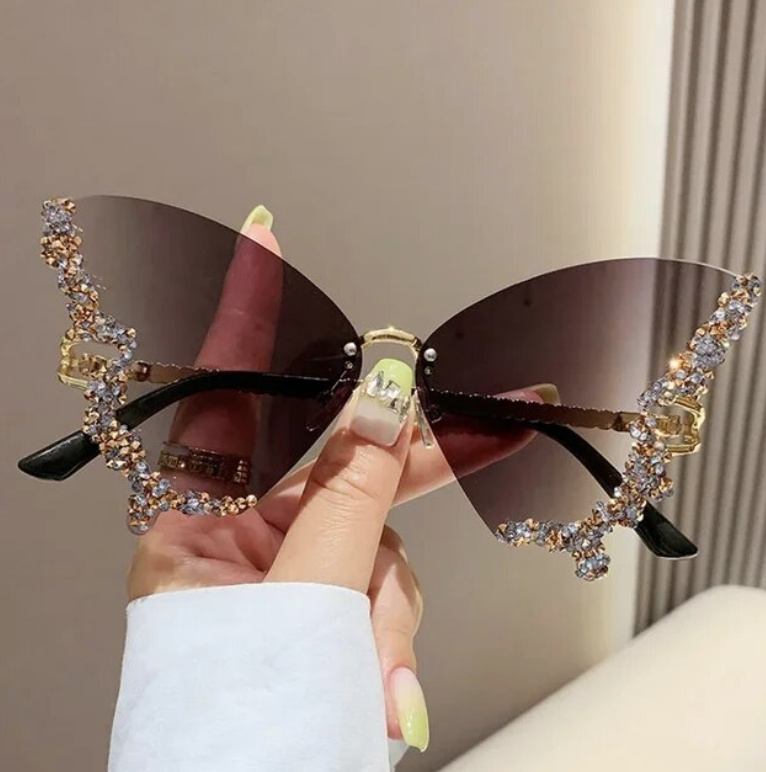 Oversize Schmetterling Sonnenbrille mit Strass Gradiert Braun
