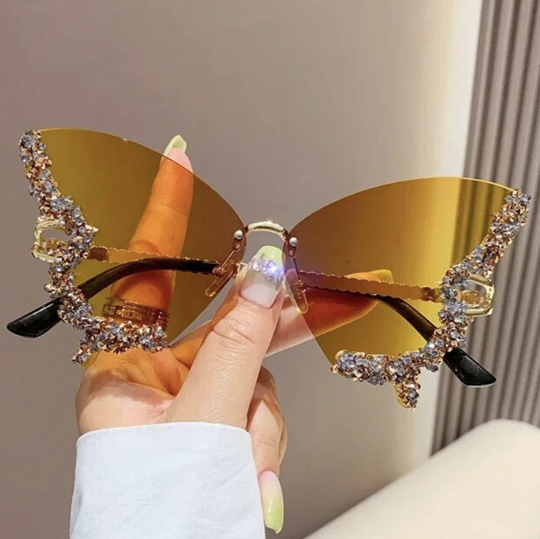 Oversize Schmetterling Sonnenbrille mit Strass Gradiert Gelb