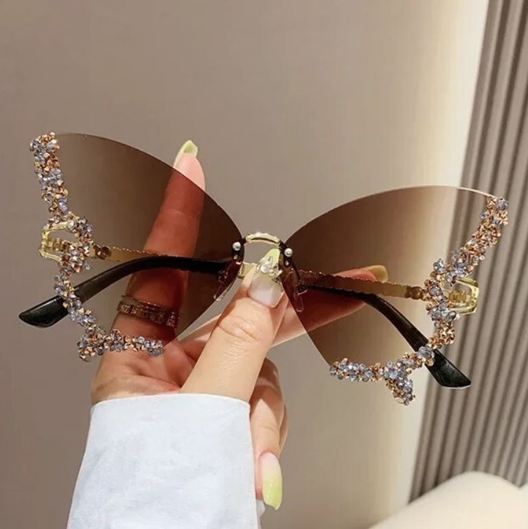 Oversize Schmetterling Sonnenbrille mit Strass Gradiert Gold