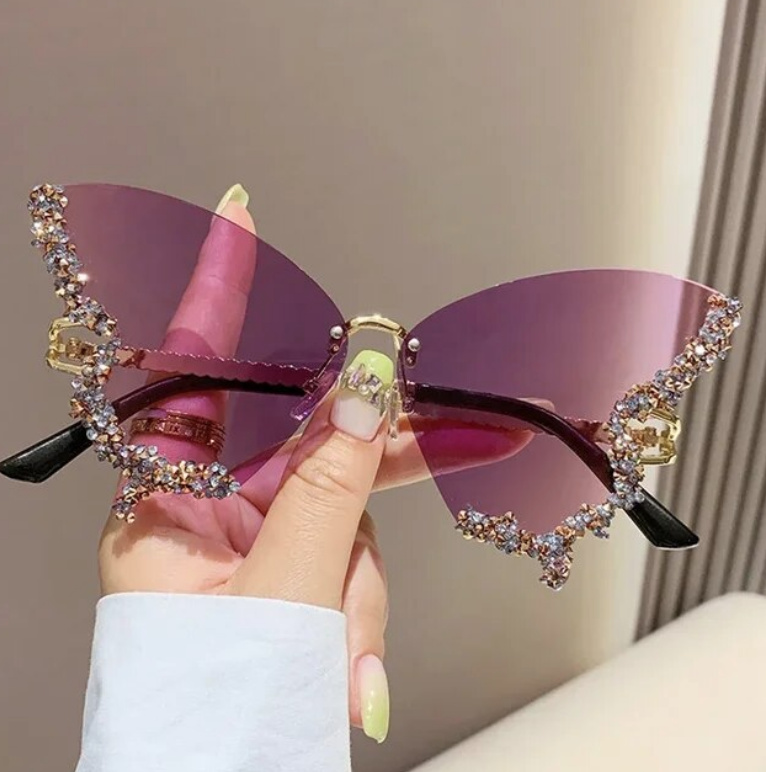 Oversize Schmetterling Sonnenbrille mit Strass Gradiert Lila