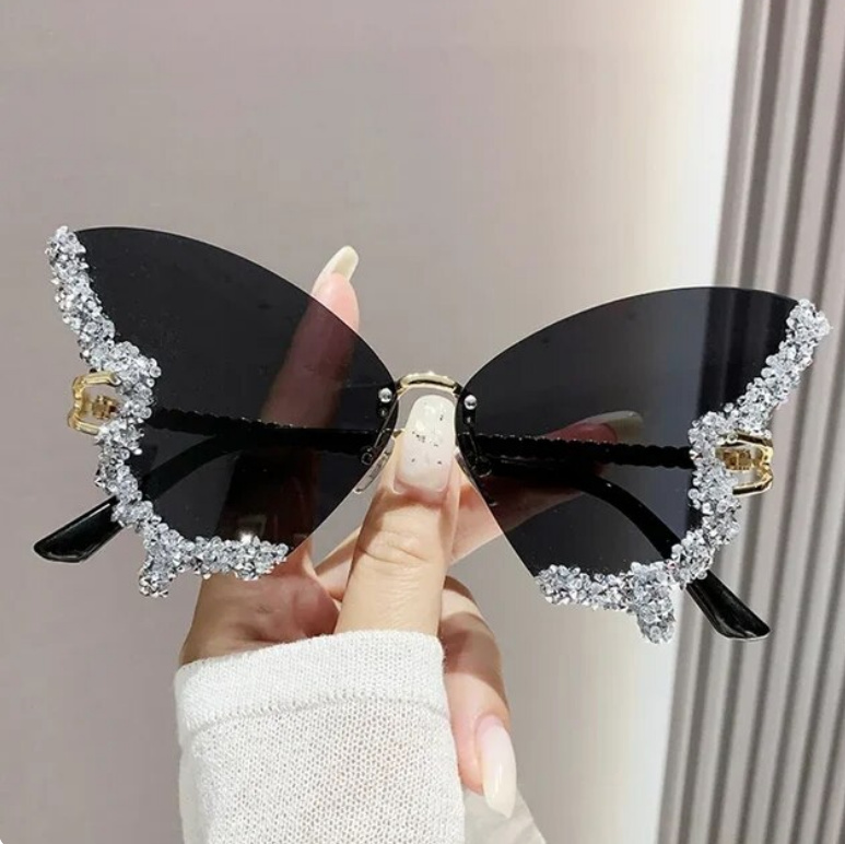 Oversize Schmetterling Sonnenbrille mit Strass Gradiert Schwarz