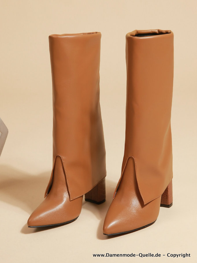 PU Leder Boots Chuny Heel Stiefel für Damen in Braun Elegant