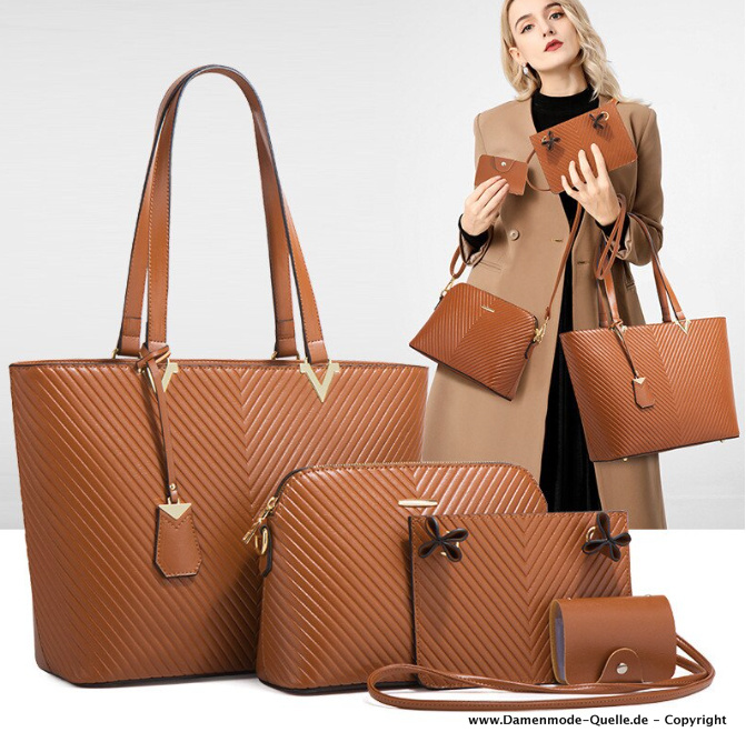 PU Leder Damen Handtasche Set 2023 Berta 4 Teilig in Braun