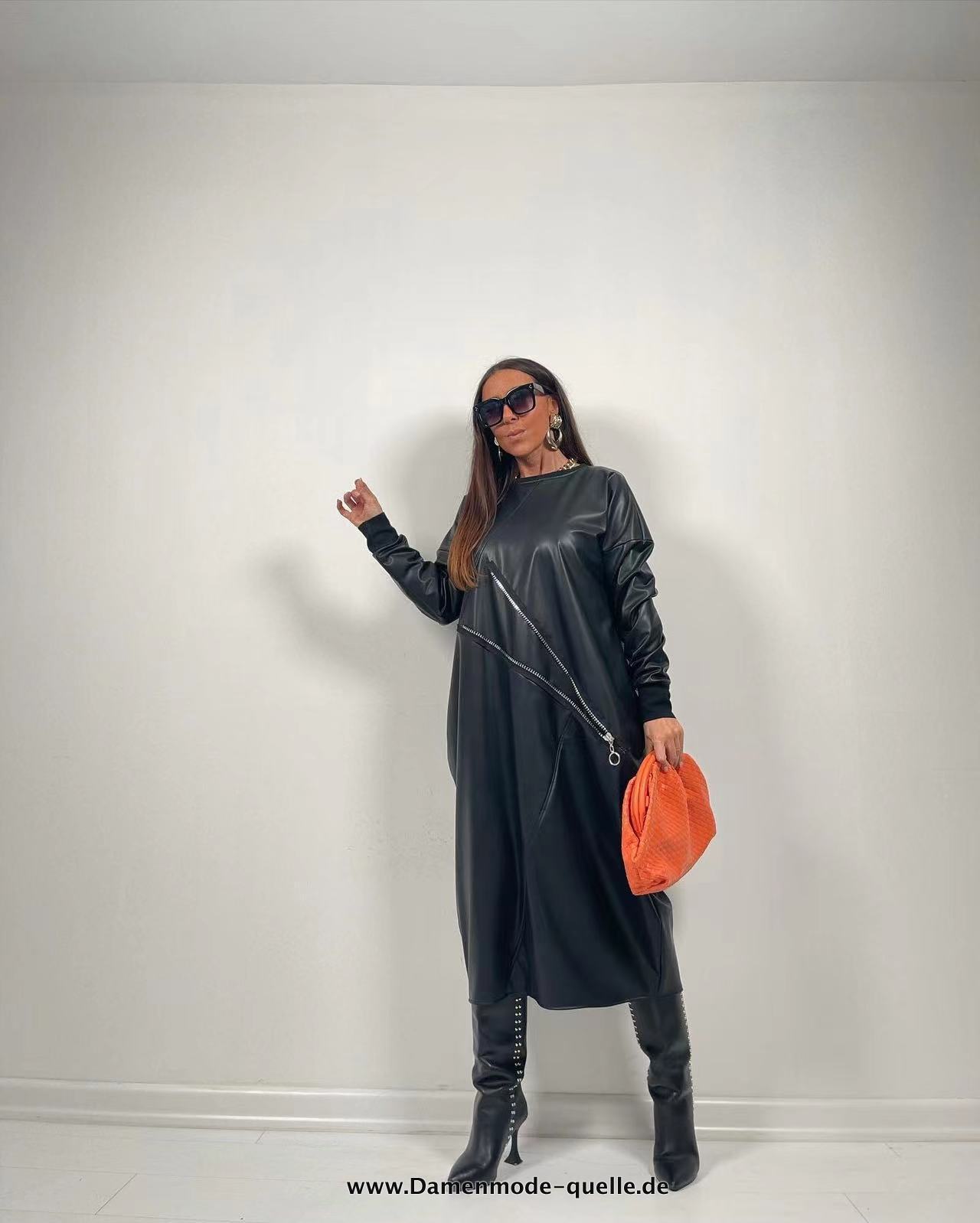 PU Leder Kleid in Schwarz