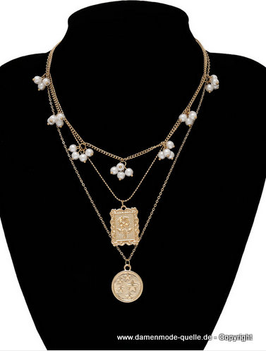 Perlen Layer Halskette Modeschmuck Gold