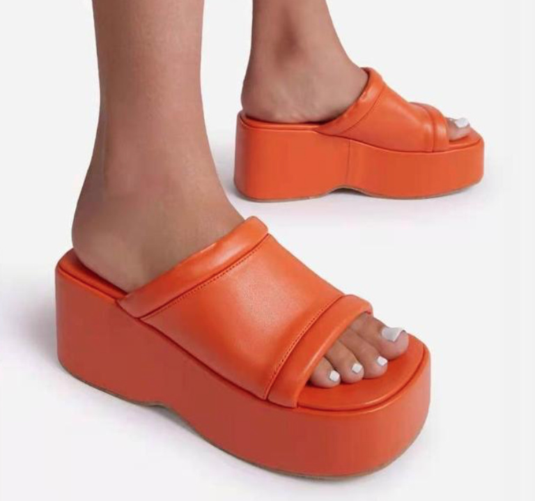 Plateau Sommer Schuhe Mules in Orange