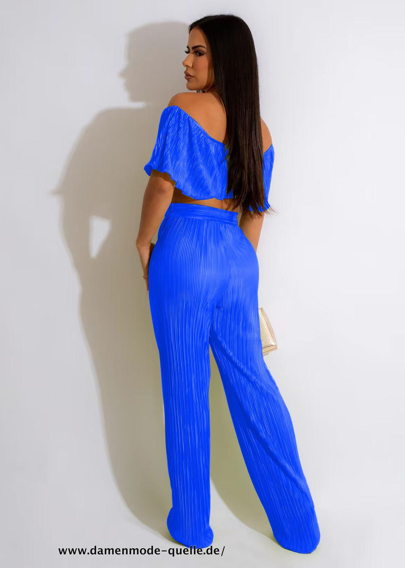 Plissee Set Schmetterlings Crop Top und Gerade Hose Anzug 2023 Set in Blau