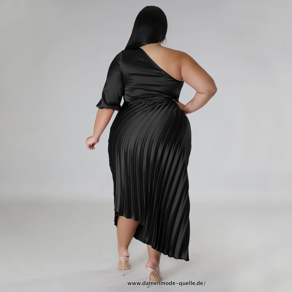 Plus Größe Damen Asymmetrisches Plissee Maxikleid Schwarz