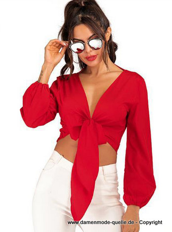 Plus Size Crop Bluse in Rot