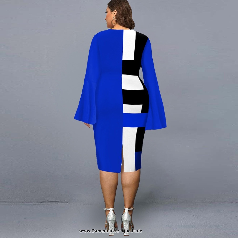Plus Size Kleid für Elegant für Party mit V-Ausschnitt Blau
