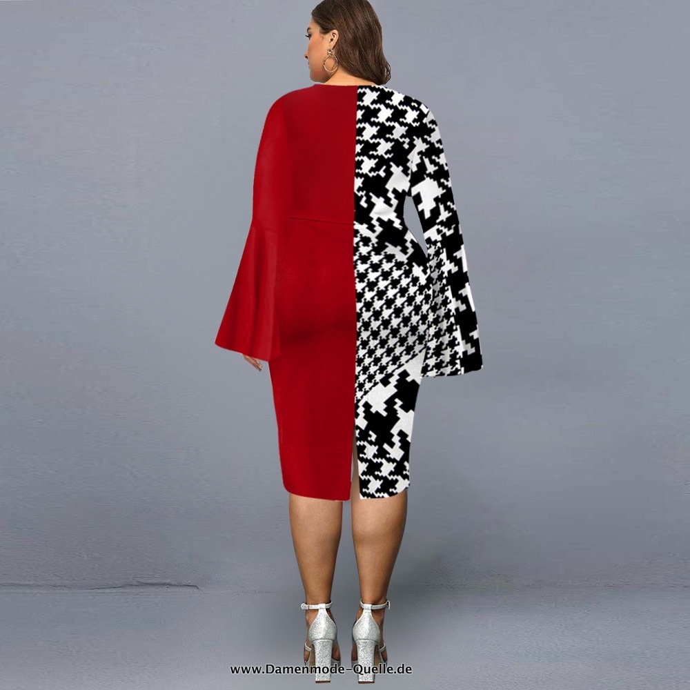 Plus Size Kleid für Elegant für Party mit V-Ausschnitt Rot 