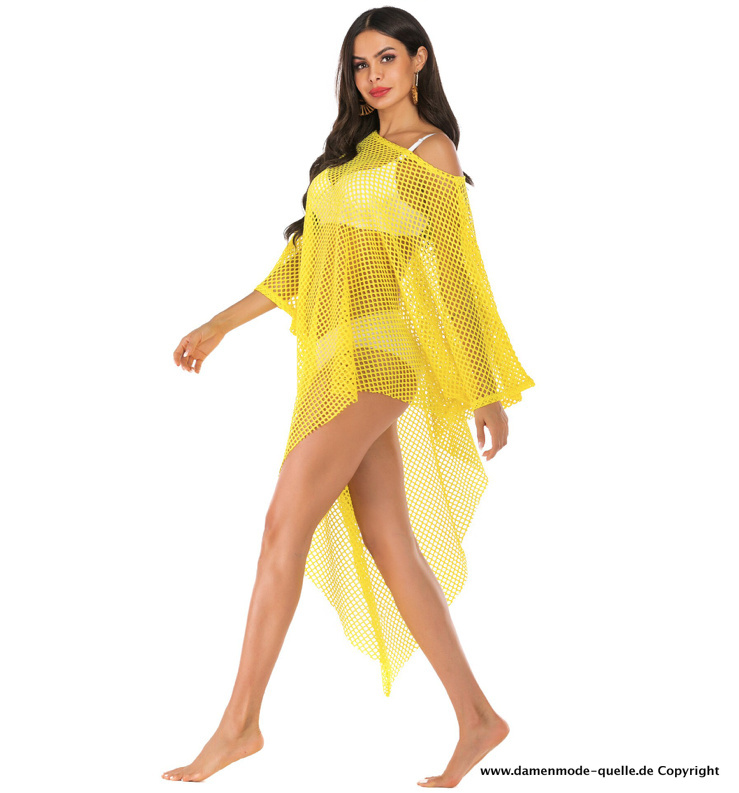 Plus Size Strandkleid in Gelb Asymmetrisch