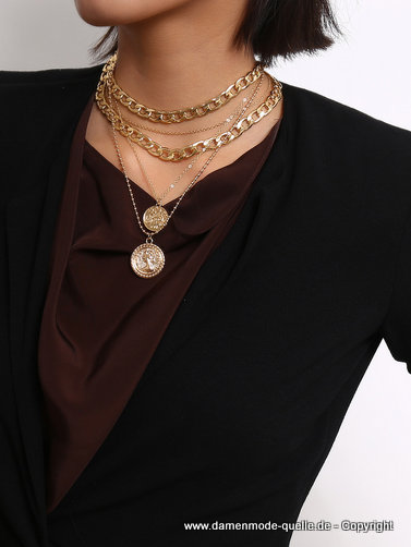 Retro Münze Layer Halskette in Gold