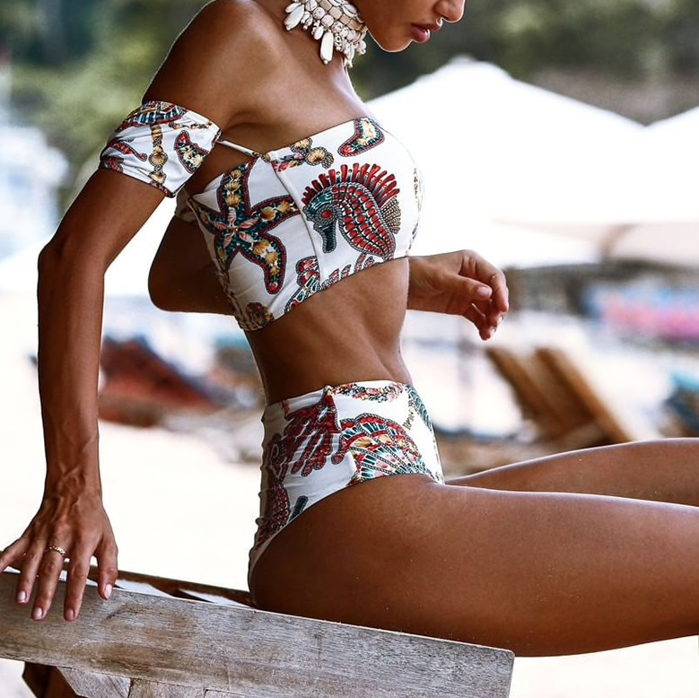 Retro Print Sommer Bikini mit Hohe Taille 