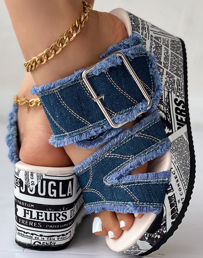 Retro Style Jeans Sommer Schuhe Mules mit Schnalle