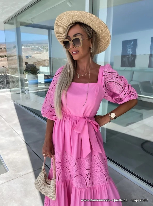 Retro Style Vintage Sommerkleid in Pink mit U Ausschnitt