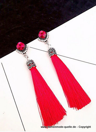 Rhinestone Rote Troddel Ohrringe Modeschmuck 