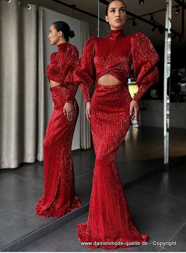 Rotes Abendkleid Elegant und Sexy mit Puffärmel