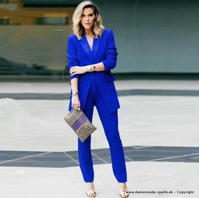 Damen Outfits Zweiteiler  Royal Blauer Hosenanzug für Damen