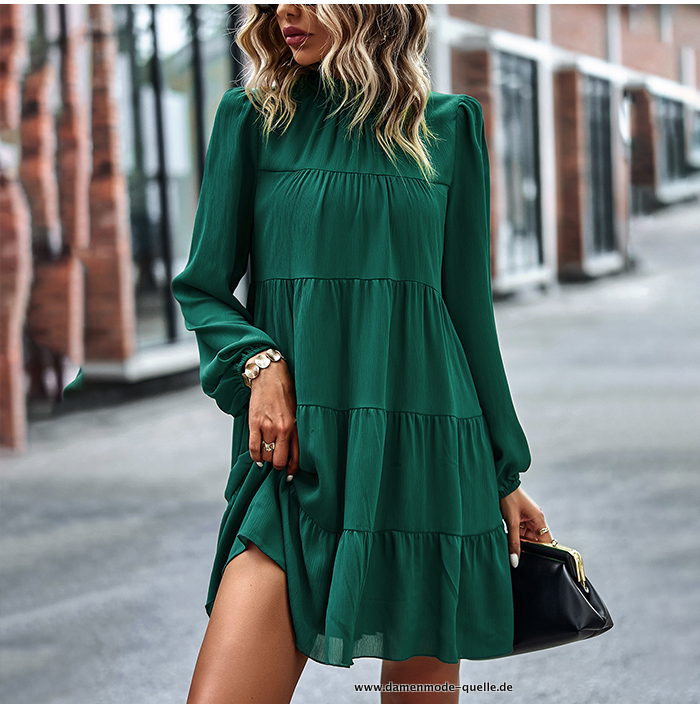 Rüschen Mini Kleid für Damen in A-linie in Grün