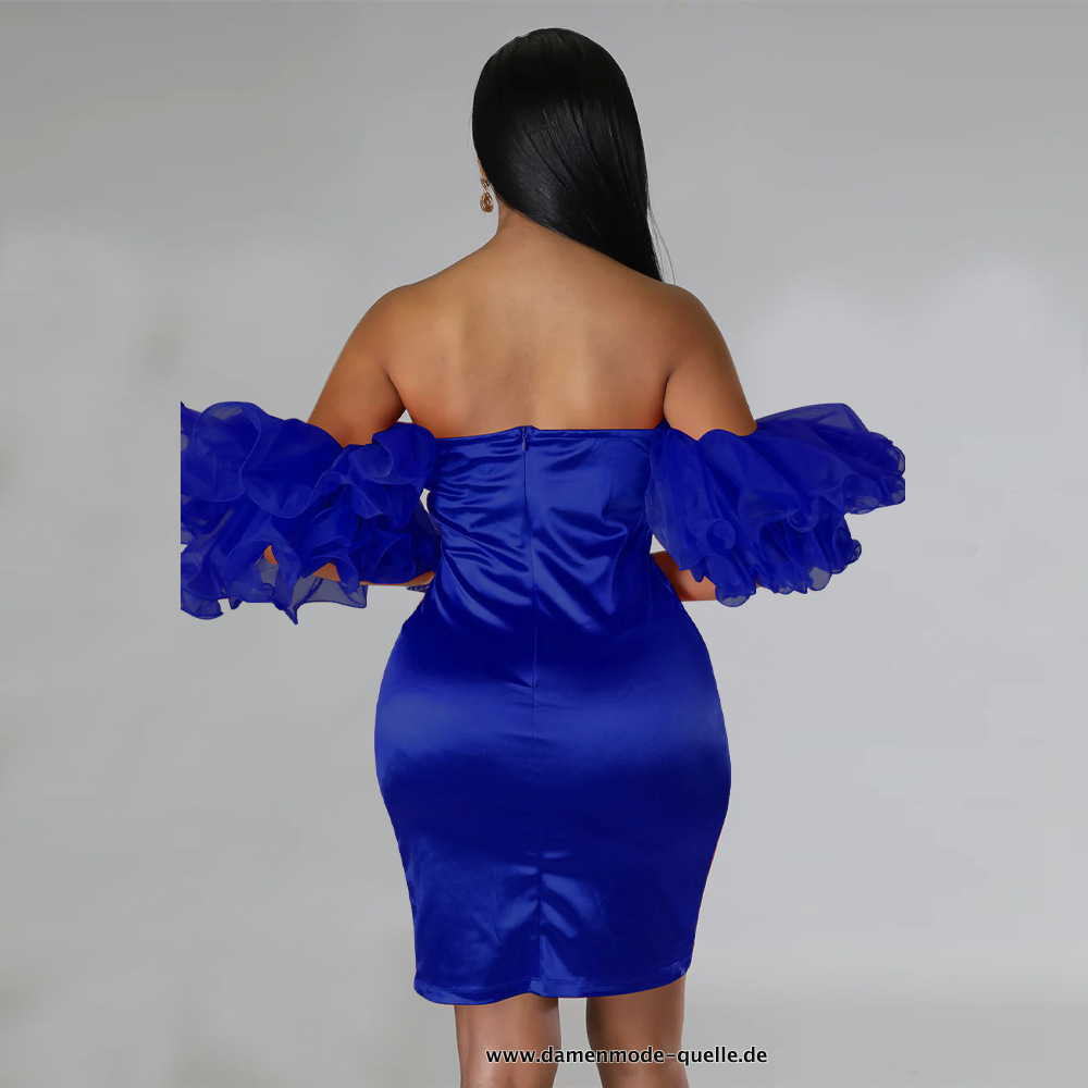 Satin Bodycon Midi Kleid Spanische Tage in Blau