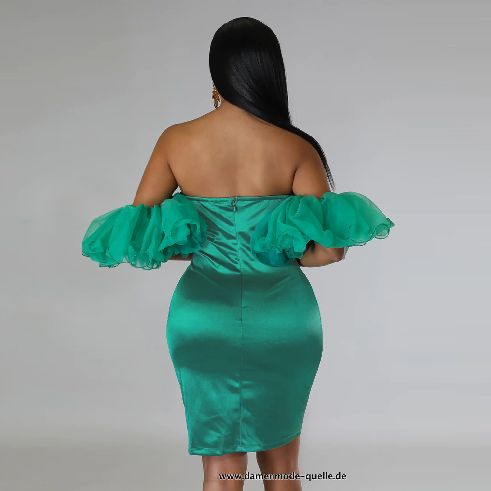 Satin Bodycon Midi Kleid Spanische Tage in Grün