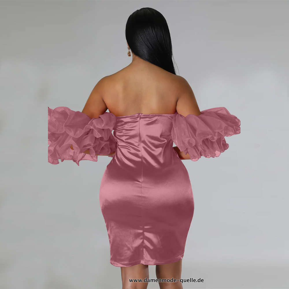 Satin Bodycon Midi Kleid Spanische Tage in Rosa