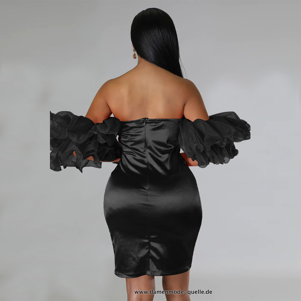 Satin Bodycon Midi Kleid Spanische Tage in Schwarz