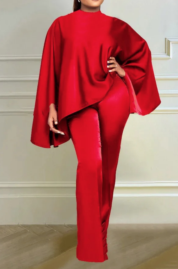 Satin Zweiteiler Damen Outfit Set Elegant und Festlich in Rot