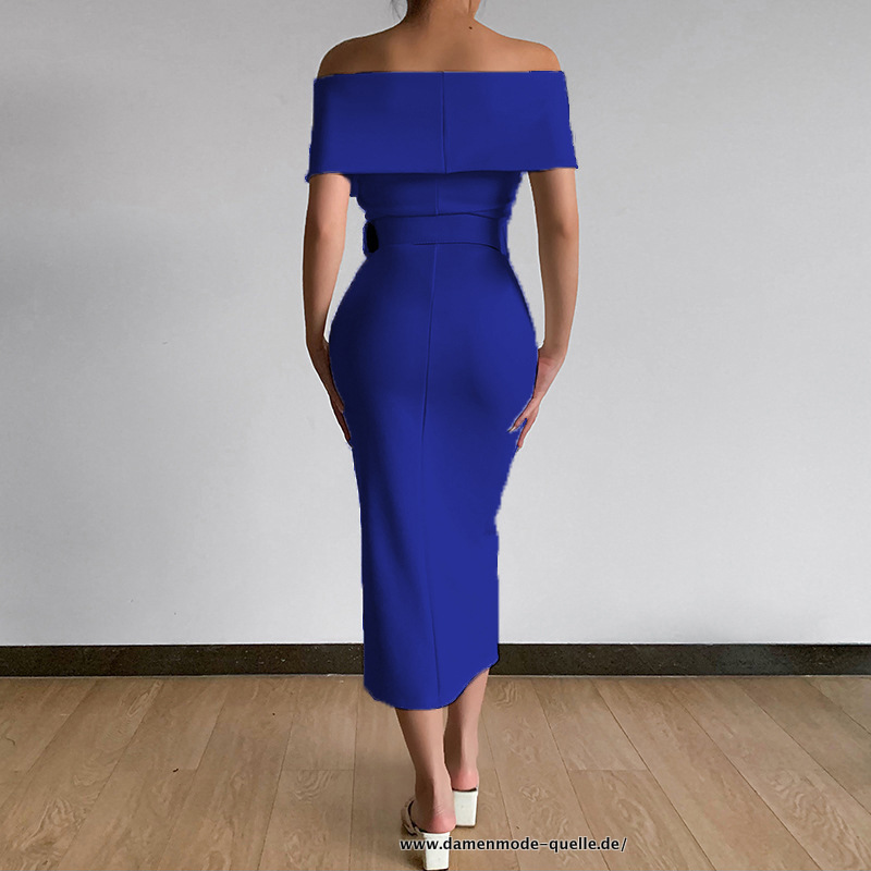 Schulterfreies Bodycon Kleid für Damen Sommer in Blau
