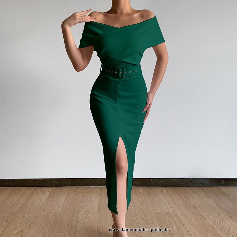 Schulterfreies Bodycon Kleid für Damen Sommer in Grün