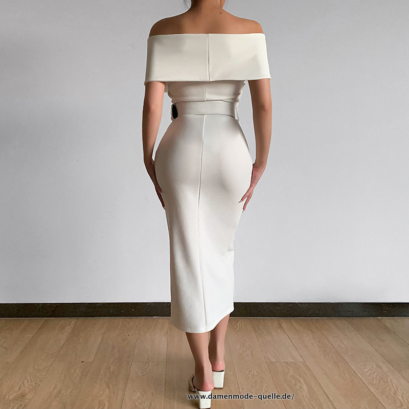 Schulterfreies Bodycon Kleid für Damen Sommer in Weiß