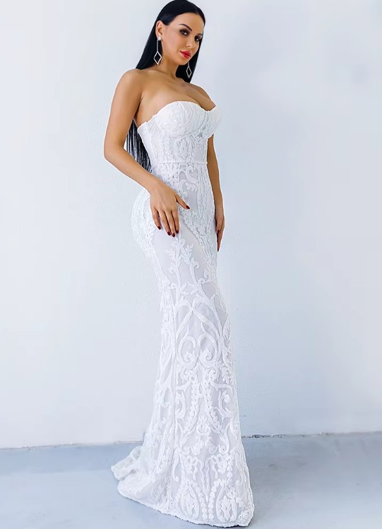 Schulterfreies Etui Abendkleid Damara in Weiß