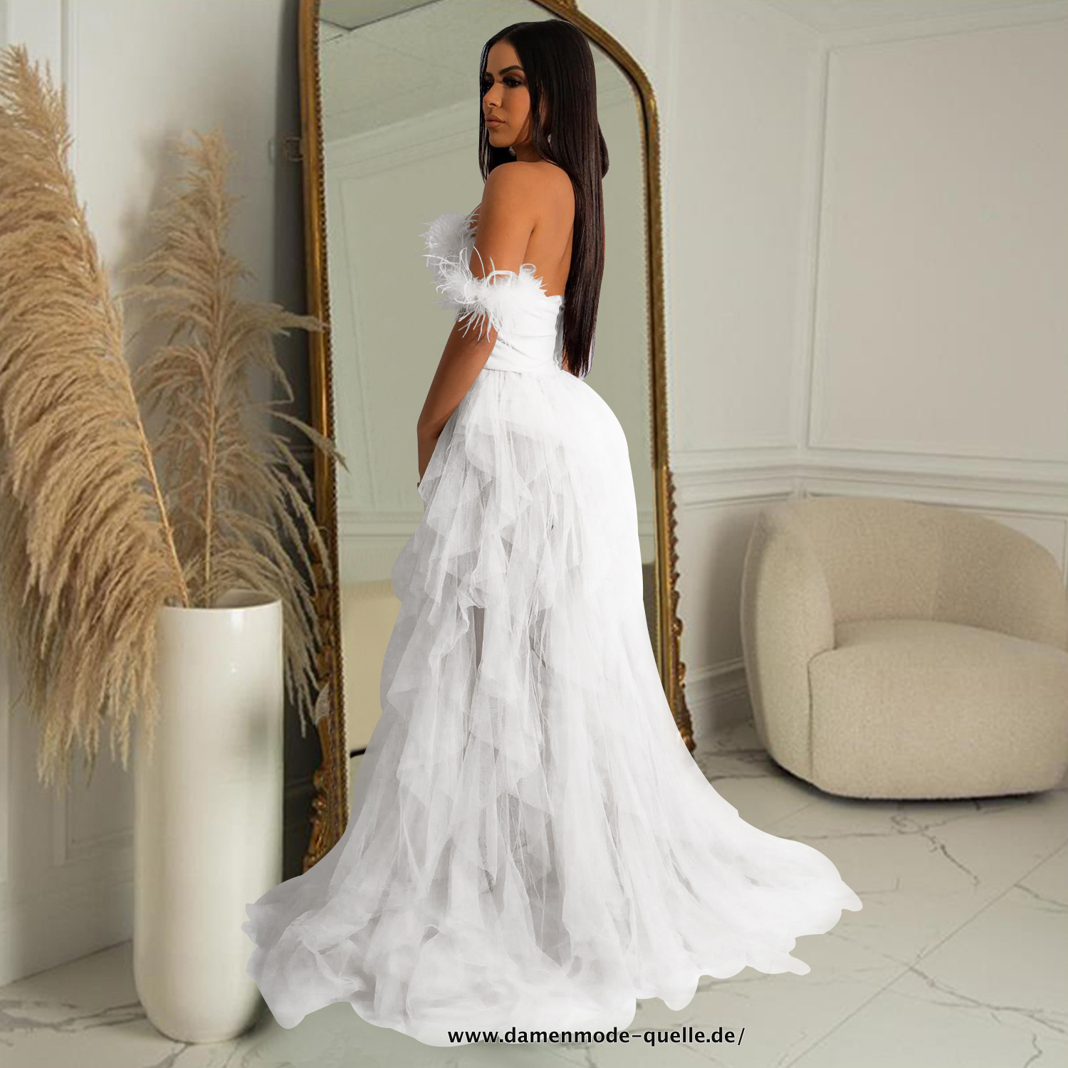 Schulterfreies Maxi Länge Bodenlanges Kleid Abendkleid 2023 Weiß