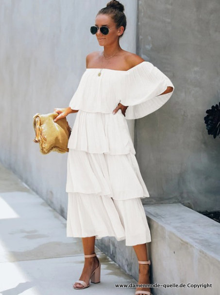 Schulterfreies Maxi Sommerkleid in Weiß