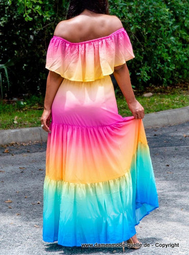 Schulterfreies Multicolor Maxikleid 