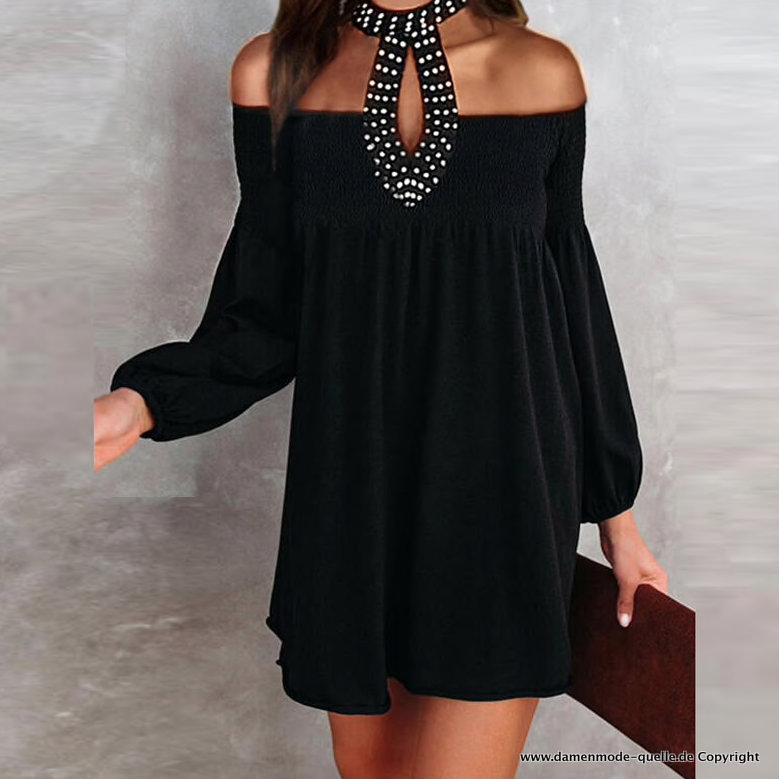 Schulterfreies Neckholder Sommer Hängerchen in Schwarz Elegant