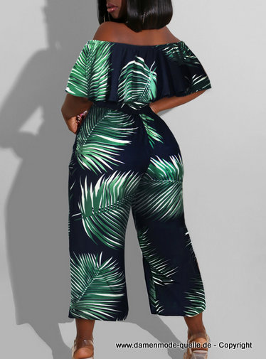 Schulterfreies Palmen Print Overall Jumpsuit Online