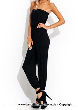 Schulterfreies Sommer Overall Jumpsuit in Schwarz