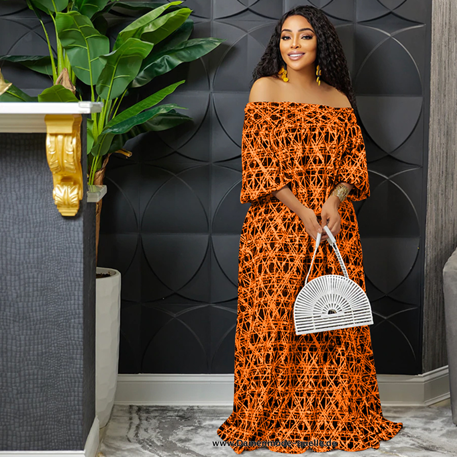 Schulterfreies Sommerkleid in Orange